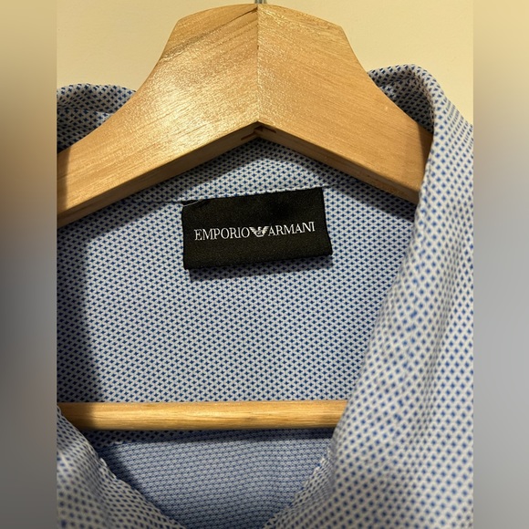 Emporio Armani Light Blue Diamond Silk Smooth Dress Shirt - Picture 2 of 3